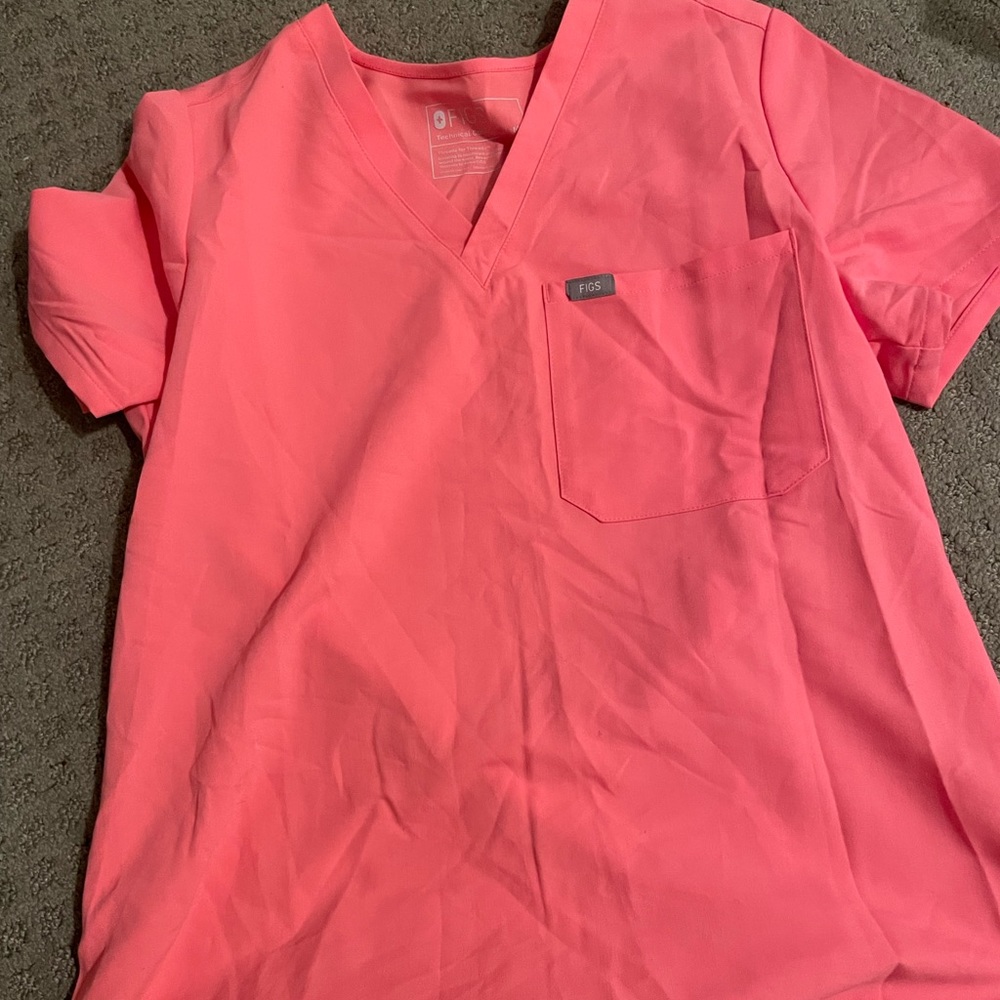 Figs neon pink scrub top and bottom